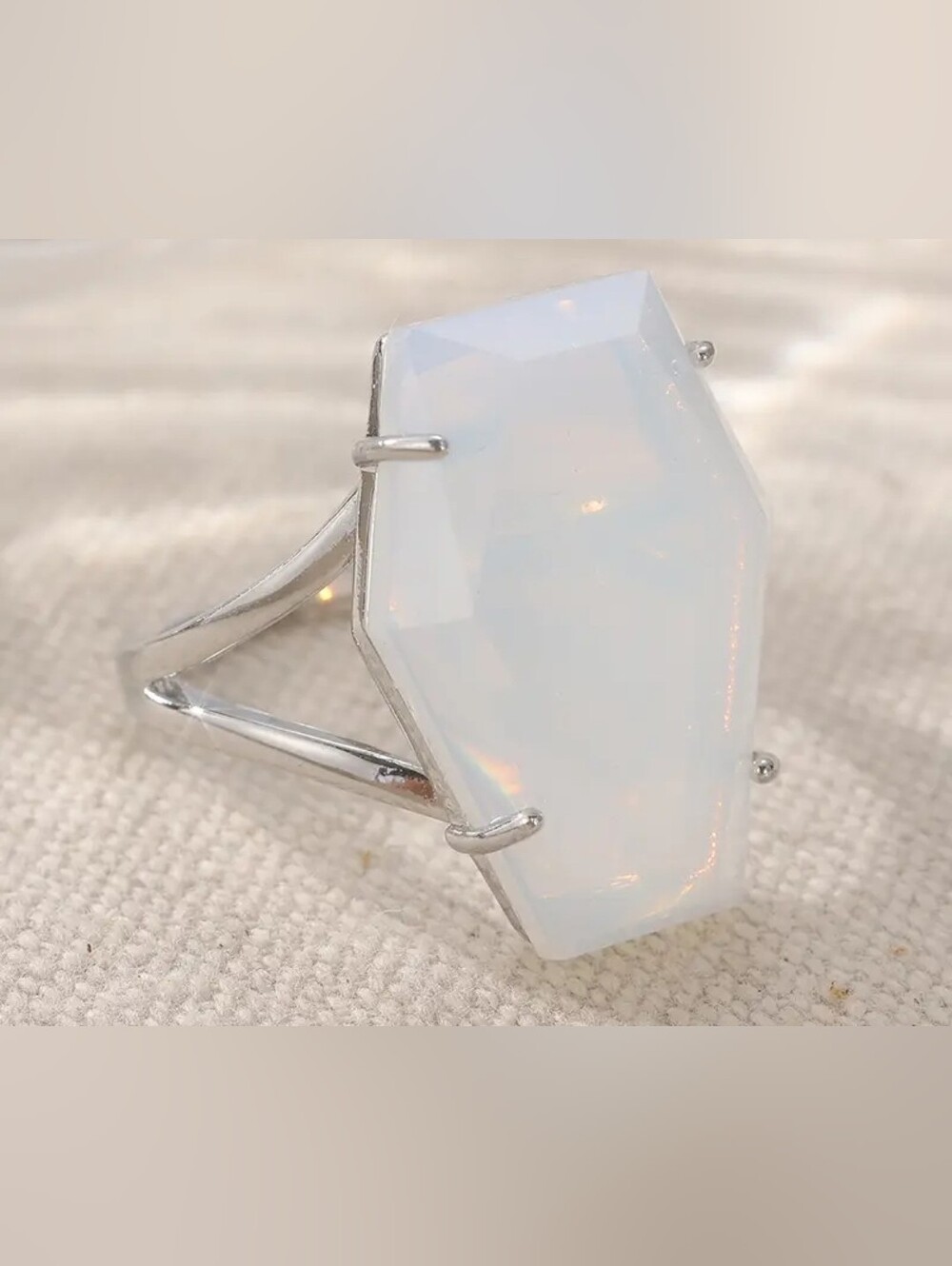 Opalescent Coffin Stone Cocktail Ring - Women Jewelry
